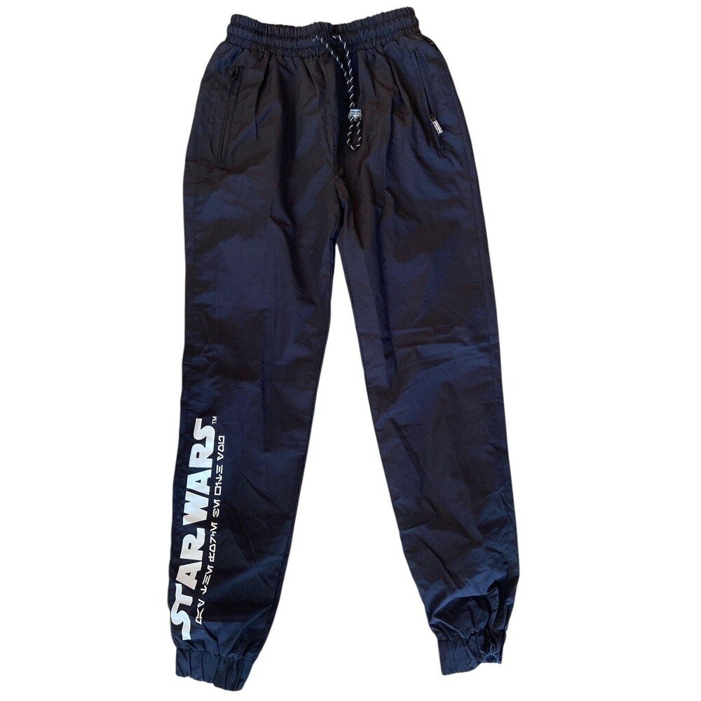 Disney Star Wars Black Nylon Track‎ Pants Sweatpants Elastic Waist Size S NEW